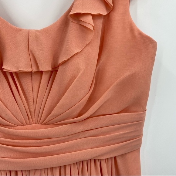 WTOO Bridesmaids 916 Apricot Crinkle Chiffon Flutter Ruffle Knee Length Size 4 - Picture 4 of 9